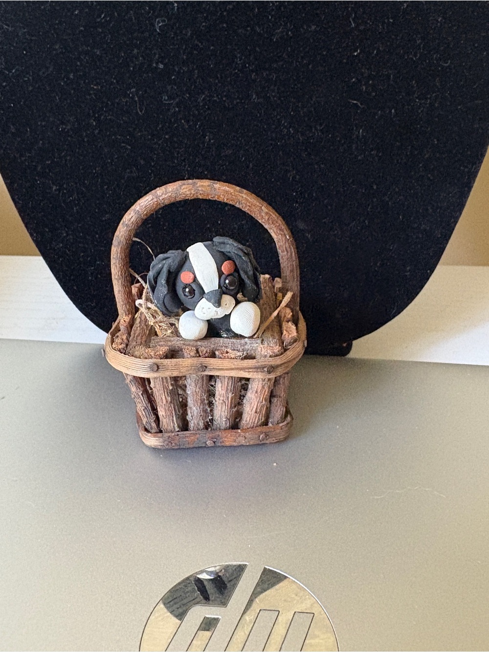 Handmade Spaniel Basket Figurine